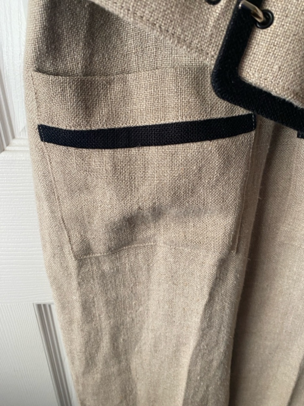 STAUD Lampone Beige 100% Linen Wide-Leg Cropped Jumpsuit with Black Trim 0 - Picture 9 of 15